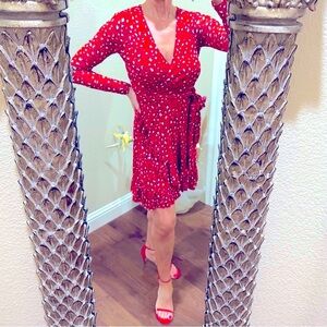 Sanctuary Red and White Animal Print Lined Wrap Dress